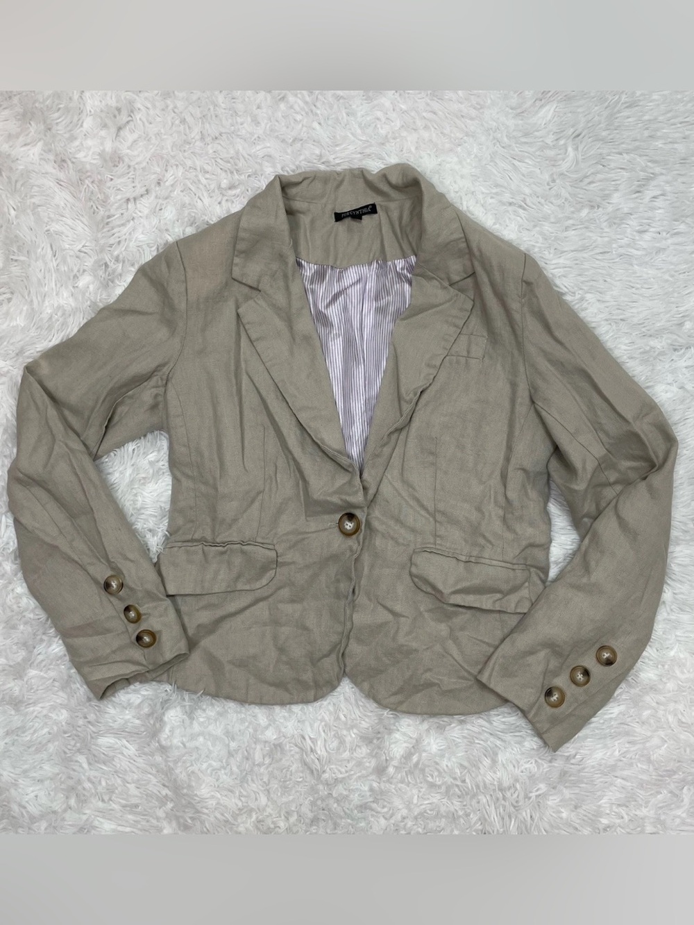 For Cynthia 100% Linen Blazer Jacket Women’s Size M Medium Khaki Lined Office